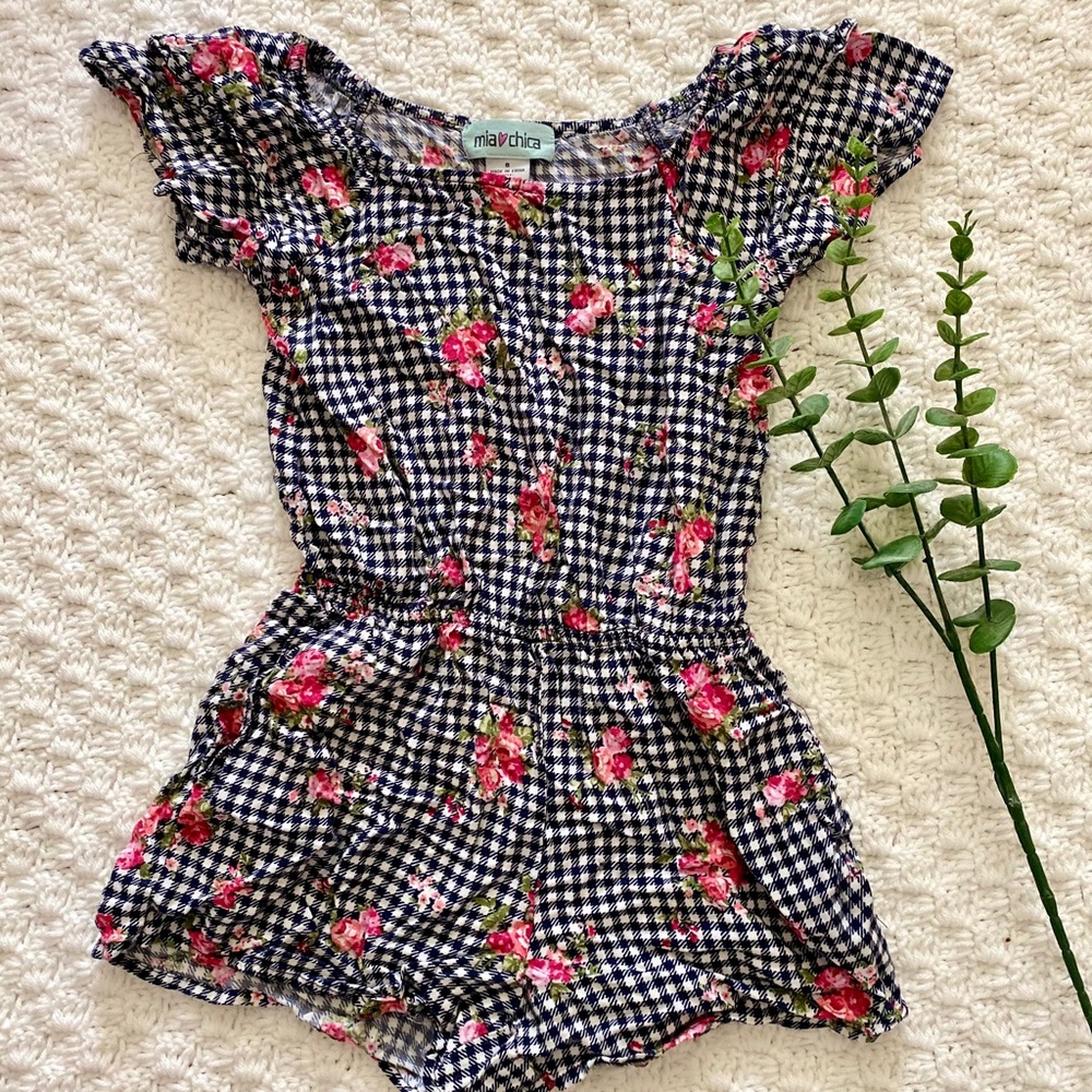 3 for $25! Black checkered floral romper